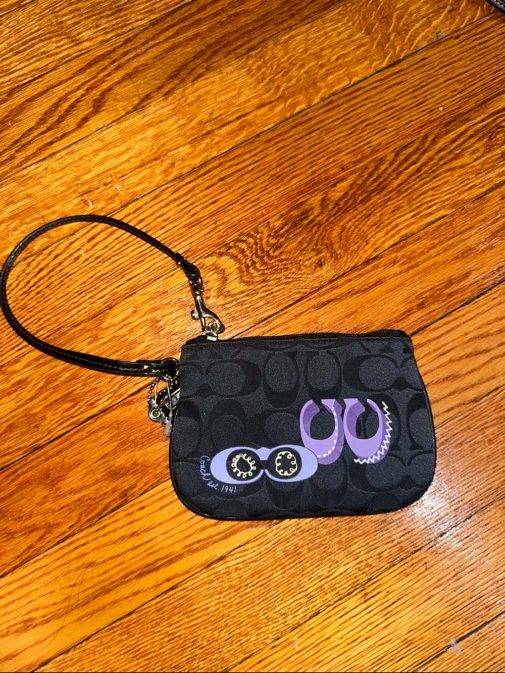 Coach Black Wristlet with Purple Graphic Accent